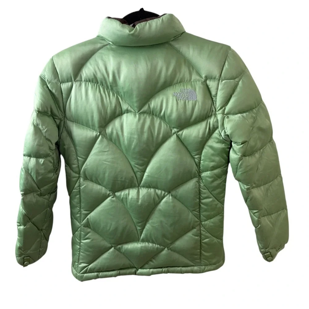The North Face 550 Down Jacket Kids Large Green Quilted Puffer Winter Pockets